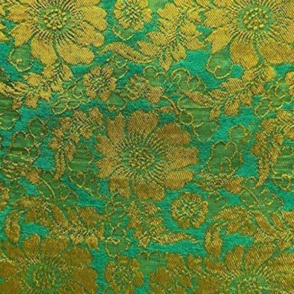 GREEN YELLOW FLOWERS Seidenjacquard aus Vietnam